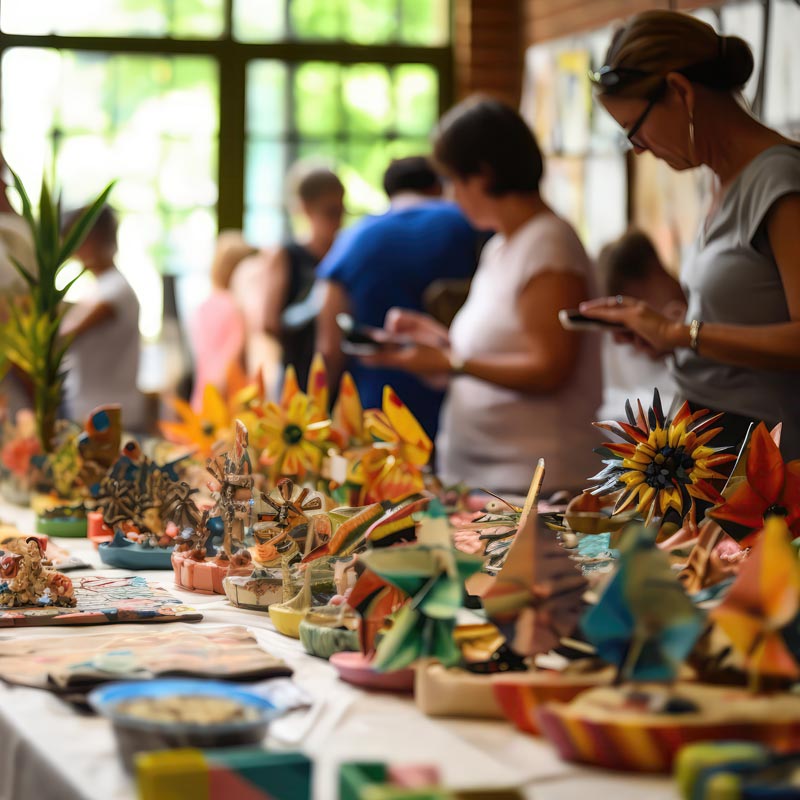 People shopping at craft show.